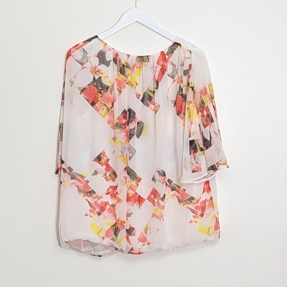 Vince Camuto Blouse 1X White Floral Print Dolman Sleeves - Picture 7 of 7